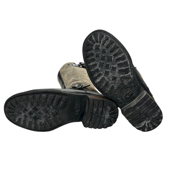 UGG Chancery Shearling‎ Equestrian Riding Boots Tall Buckle Brown Black 6.5 - Picture 6 of 9